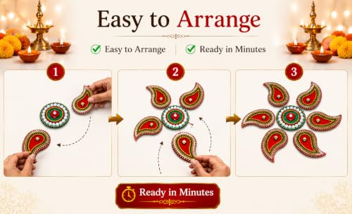 Image of Multi Designer Handcrafted Decorative Diwali Rearrangable Kundan Rangoli for Floor Decoration - 7 Piece Set