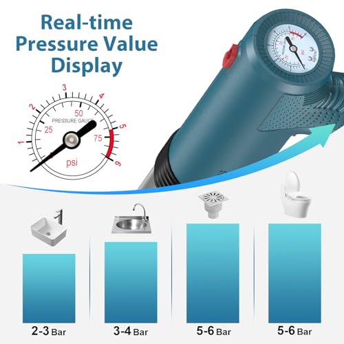 Image of Electric Toilet Plunger Air Powered Toilet Plunger High-Pressure Drain Unclogger Electric Plunger with Real-Time Visual Barometer, Stainless Steel Air Toilet Plunger for Bathroom, Floors, Shower