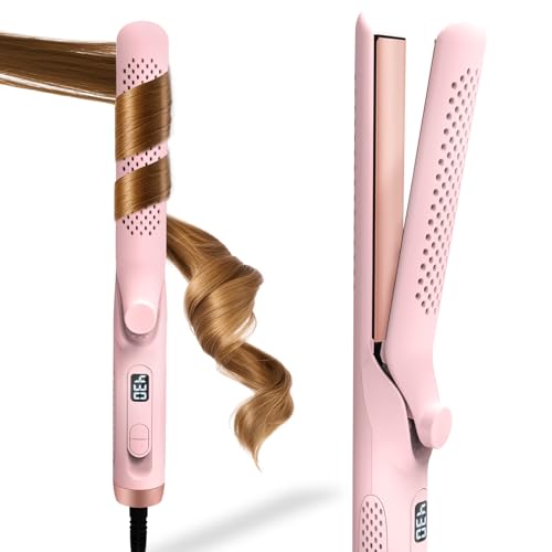 2 in 1 Hair Straightener and Curler 360 Cool Airflow Styler Curling Iron Flat Iron 1.25 Inch Curling Wand for Long Short Hair 5 Adjust Temps Dual Voltage for Travel Birthday Gifts for Women