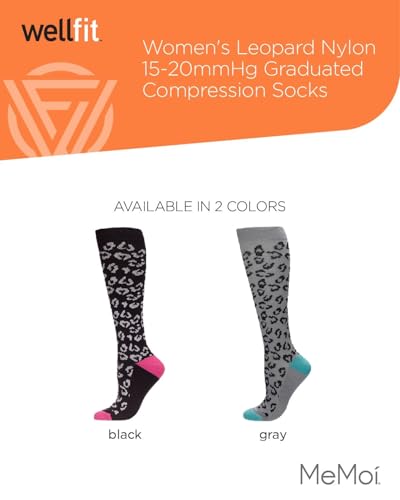 Image of MeMoi Wellfit Women's Leopard Nylon 15-20mmHg Graduated Compression Socks