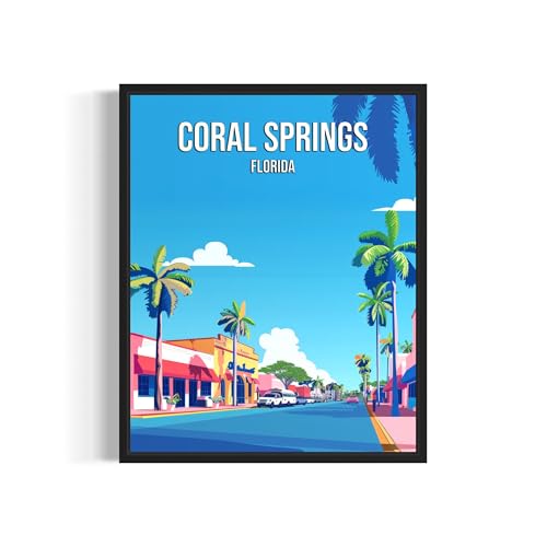 Coral Springs Florida City Unframed Poster Art Print, Skyline Cityscape Wall Art Illustration Posters, Landscape Travel Map Decor Gallery 24A (Coral Springs Florida, 24"L x 18"W, Unframed)