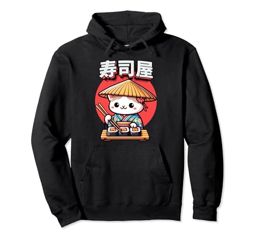 Japonés Kawaii Anime Gato Sushi Sudadera con Capucha
