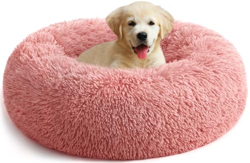 YOJOGEE Calming Donut Dog Bed for Medium Small Dogs Cats, Fluffy Anti Anxiety Dog Beds Washable Puppy Bed Non-Slip Plush Cuddler Warming Round Faux Fur Pet Bed
