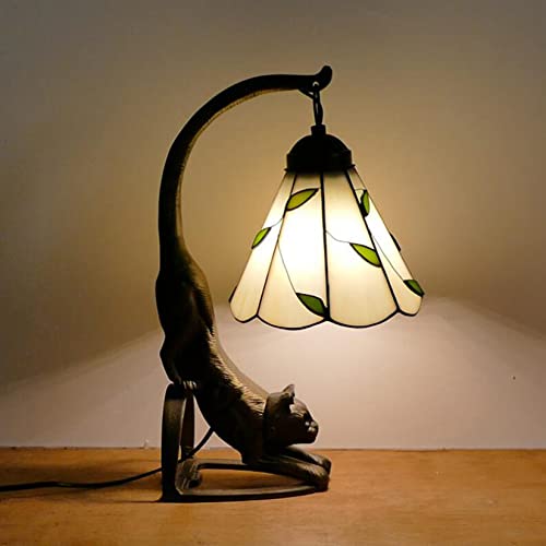 ベッドサイドランプ、ミニナイトライト、ティファニーランプ、ステンドグラスランプ、猫合金ベースの小さなテーブルランプ、子供用ベッドルームナイトスタンドデスクアクセントランプ動物用キティラバー,G