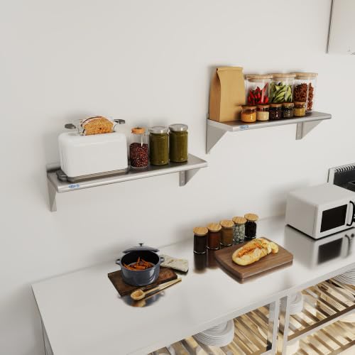Image of HARDURA 2 Pack Stainless Steel Shelf 12 inch X 36 inch, 180LB Commercial Wall Mount Metal Shelving with Backsplash and Brackets for Kitchen, Restaurant, Laundry Room and Home