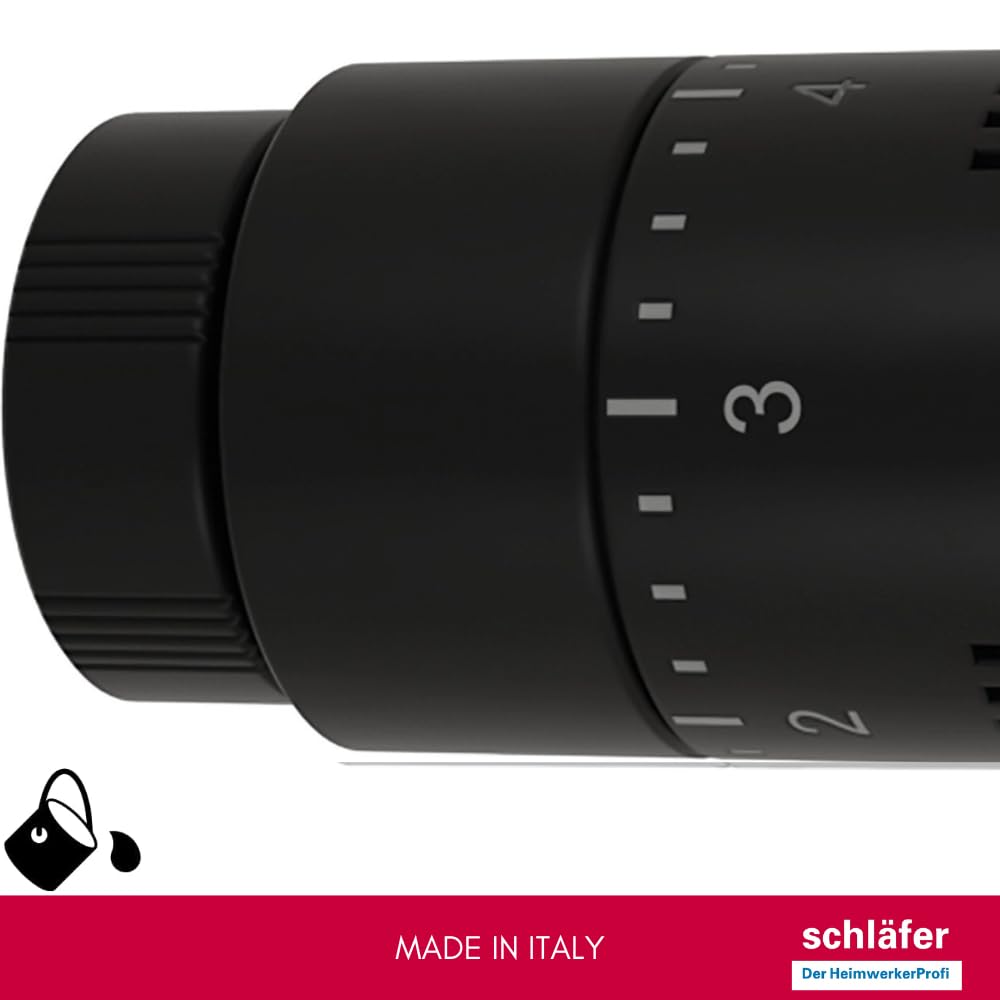 Schläfer 37040300 | Valvola Design Termostatica Nero Opaco per Termosifoni, Testina di Comando per Radiatore Sensibile a liquido, Manopola con Regolazione intervallo Temperatura, Attacco M30x1,5