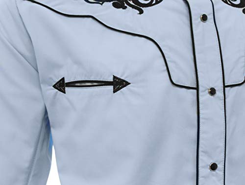 El General Men's Charro Shirt Camisa Vaquera Western Wear Baby Blue3