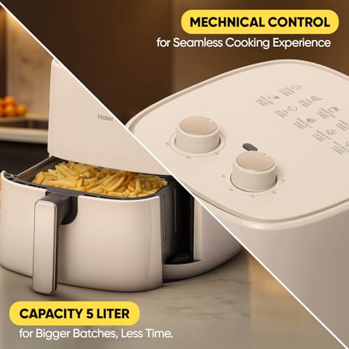 Image of Haier Air Fryer 5 Litre Manual Control 1500 Watts Powerful Heating 3D Hot Air Baking Technology 10 Preset Recipes Auto Shut off 2 Year Warranty HAF-M503I