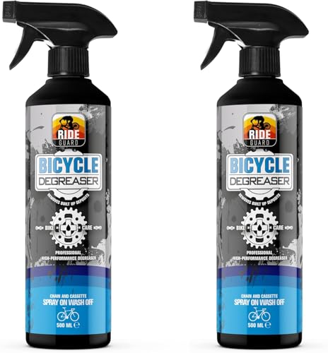 Ride Guard Bike Degreaser - Effective Chain & Drivetrain Cleaner - Ideal for MTB, Road Bicycles & Motorbikes - 2 x 500ml with Fast-Action Formula