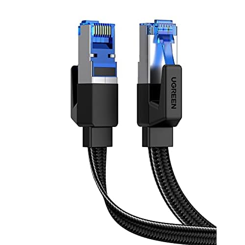 UGREEN Cat 8 Ethernet Cable 1.5FT, Flat High Speed 40Gbps 2000Mhz Internet Cable 26AWG Braided Network Cord RJ45 Shielded Indoor LAN Cables Compatible for Gaming PC PS5 Xbox Modem Router 1.5