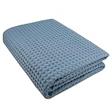 YTYC 35x70 Inches 100 Percent Cotton Extra Large Bath Sheets Towels for Adults Waffle Weave Tassel Decorative Thin Lightweight Super Soft Absorbent (Sky Blue,1)