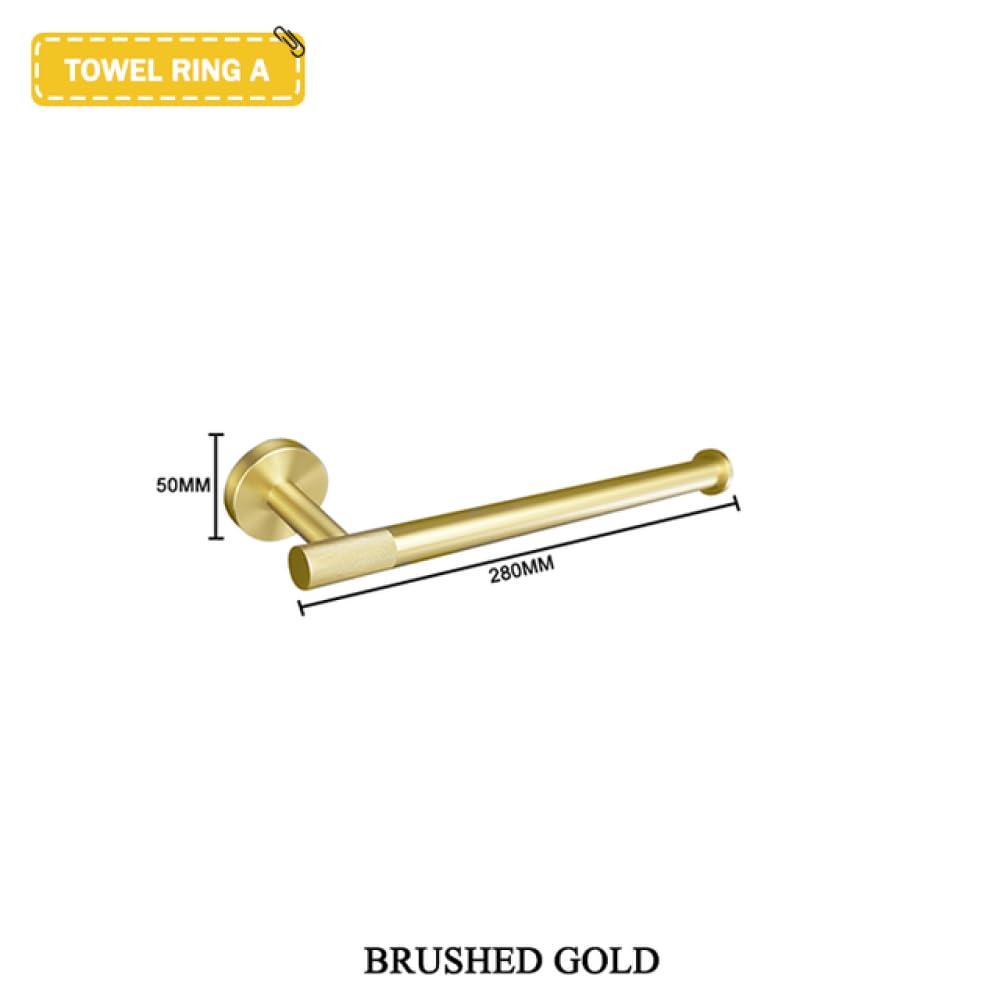 Montaje en Pared Barra de Toalla de Acero Inoxidable de Oro Cepillado Anillo de Toalla Soporte de Papel Gancho para Albornoz Cepillo de Inodoro Accesorios de baño, BG Towel Ring A