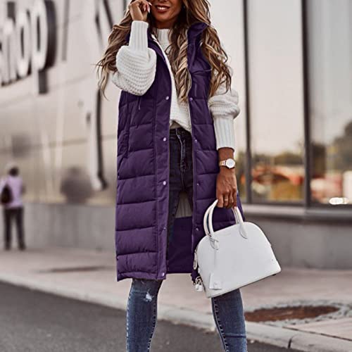 Long Puffer Vest for Women Sleeveless Lightweight Hoodies Jacket Quilted Down Vest Coat Winter Thickened Warm Outwear3
