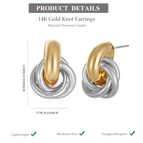 Elegant 14K Gold Silver Knot Earrings for Women - Two-Tone Drop Dangle Studs by Femmesavor - Image 4
