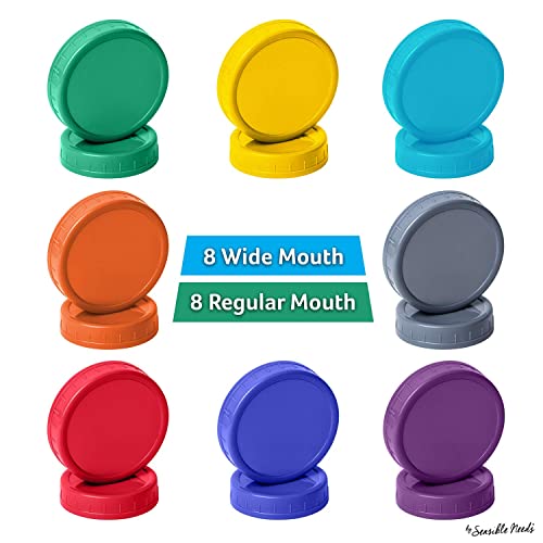 16 Pack Colored Plastic Ball Jar Lids, Kerr - 8 Regular Mouth & 8 Wide Mouth Mason Jar Lids Canning Lids For Canning Jars, Reusable Mason Jar Plastic Lids For Yogurt #TOP1