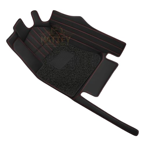 Image of 9D Car Floor Mat for Maruti E Vitara EV 26 | Black with Red | Waterproof | Anti-Slip | Luxury Premium Leather Car Mat | Full Coverage | All Weather | Custom Fitted Mats