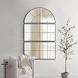 Besdomus Arched Window Pane Mirror: 40'x60' Black Metal Waterproof Frame - 3Pieces Oversize HD Silver Anti-Explosion Mirror for Wall - Ideal for Living Room/Indoor-Outdoor