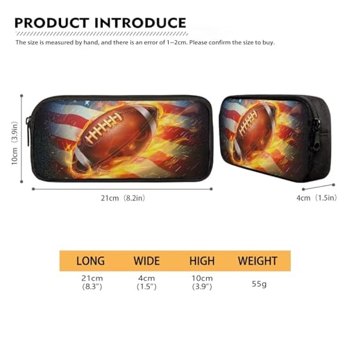 Image of Fire Football Preppy Pencil Case for School Supplies,American Flag Pencil Pouch with Zipper,Pencil Bag for Teen Boys Girls,Aesthetic Journaling Supplies