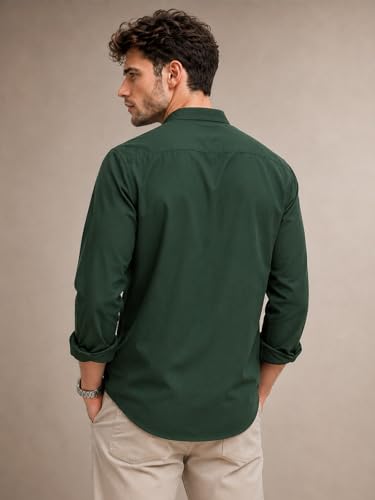 Image of Veirdo Men's Stylish Solid Casual Shirt | Chinese Collar Pure Cotton | Available in Black, Brown, Rust, Olive, White & Navy | Sizes S to XXL
