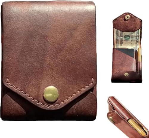 Multifunctional Compact Wallet, Handmade Leather Card Holder, Slim Minimalist Bifold Wallet with Pen Slot, Flat Banknote Storage for Daily Commuting, Business, and Travel (1)