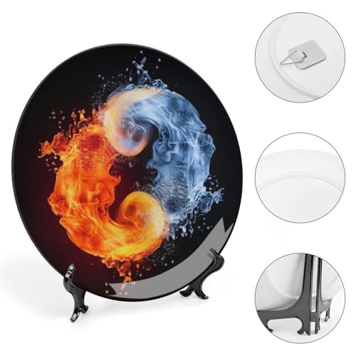 Plato decorativo Yin Yang Fire Water de cerámica 7 pulgadas miniatura 4
