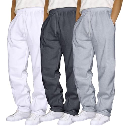 Sweatpants for Men 3 Pack Baggy Running Sports Pants Loose Casual Trousers Elastic Waist Drawstring Jogger Sweatpants
