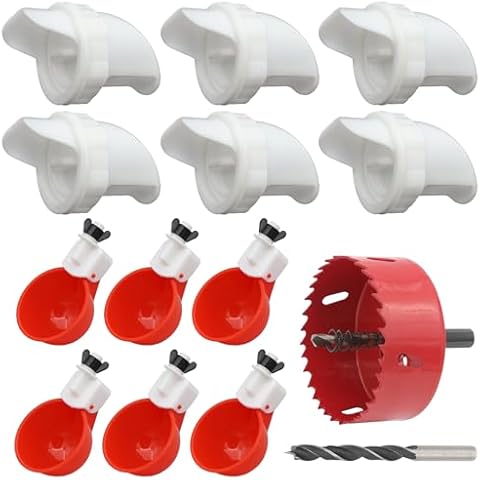HRRIVE DIY Chicken Water and Feeder Set Include Automatic Chicken Water Cups and Food Feeder Bowl No Waste for Chicken House Accessory Cover