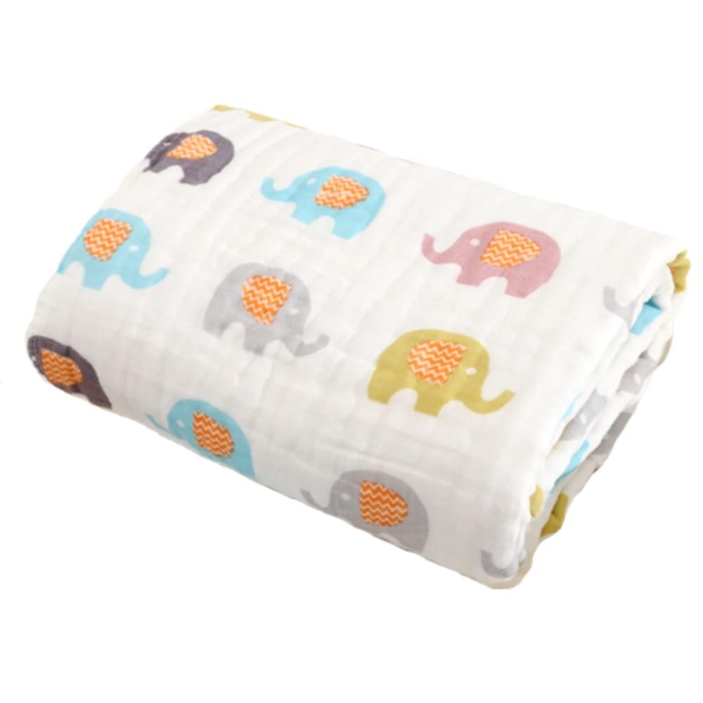 SYGA 110CM Baby Swaddle Blankets 4 Layer Muslin Swaddle Wrap 100% Cotton Stroller Cover Receiving (Original Elephant)