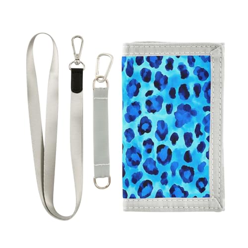 zyrtty Kids Wallets for Boys Girls Ages 4-18 Trifold, Blue Leopard Pattern Animal Wallet with Zippered Coin Pocket and Card Holders, Novelty Wallet for Childrens Birthday Gifts