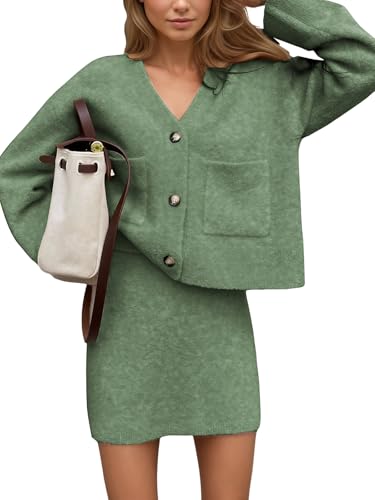 EXLURA Womens 2 Piece Skirt Sweater Sets V Neck...