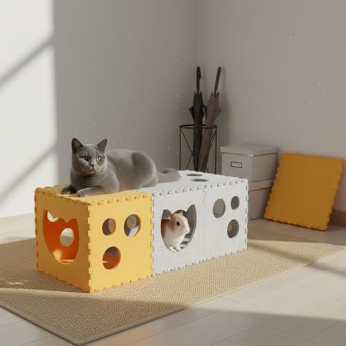 Maison tunnel chat textile modulable jouet interactif petits animaux - 8