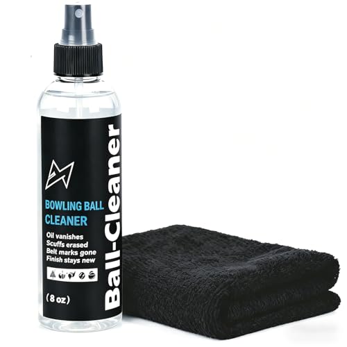 Bowling Ball Cleaner with Microfiber Towel 8oz Bowling Ball Polish Cleaning Spray Removes Scuff Marks Oil Dust and Belt Marks Restores Tack & Hook Gentle Formula for All Types of Balls