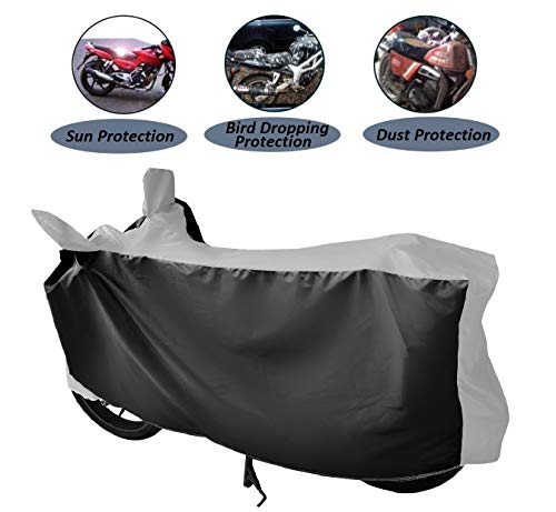 Image of Auto Hub Bike Cover Compatible with TVS Apache 200V with Mirror Pocket, Dustproof, Heat Resistant, Triple Stitched, Apache 200 Bike Cover- Black, Silver