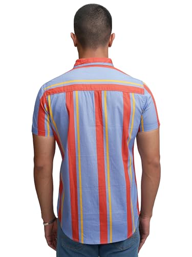 Image of Highlander Men's Casual Shirt | Striped | Slim Fit | Short Sleeves | Vertical Stripes a Sleek Look