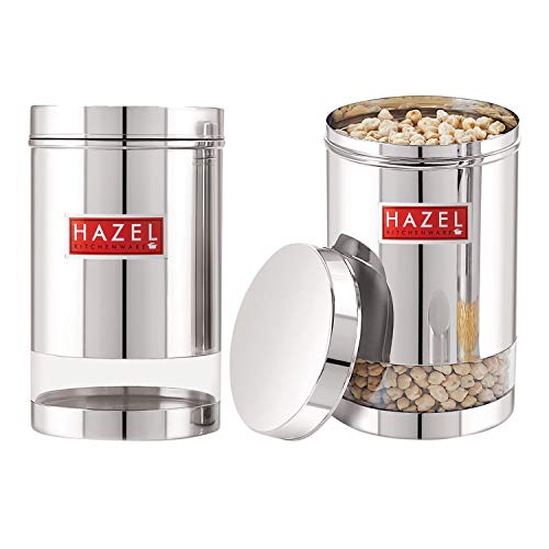 Image of HAZEL Stainless Steel Transparent Glossy Finish See Through Container, Silver, Set of 2, 1700 Ml