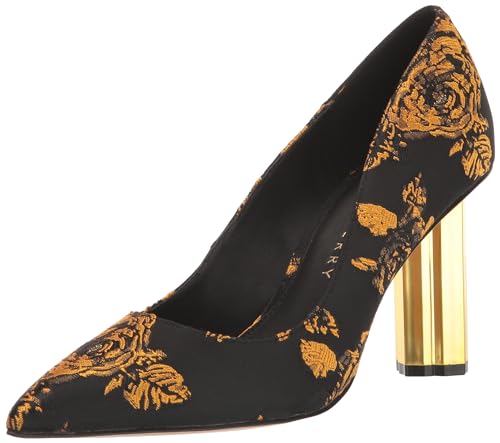 Katy Perry The Dellilah High Pump Women's Pump - Textile Upper, Pointy-Toe Pump, 3.25-Inch Heel Height, Metallic Block Heel, Black Multi, 9.5