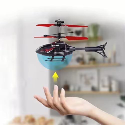 Image of KIDZYMON RC Helicopter with Hand Gravity Sensor, Flying Remote Control Helicopter Toy, Chargeble, 3D Light & Safety Sensor for Kids Age 4+ Years I Pack of 1 (Black Red Wings)