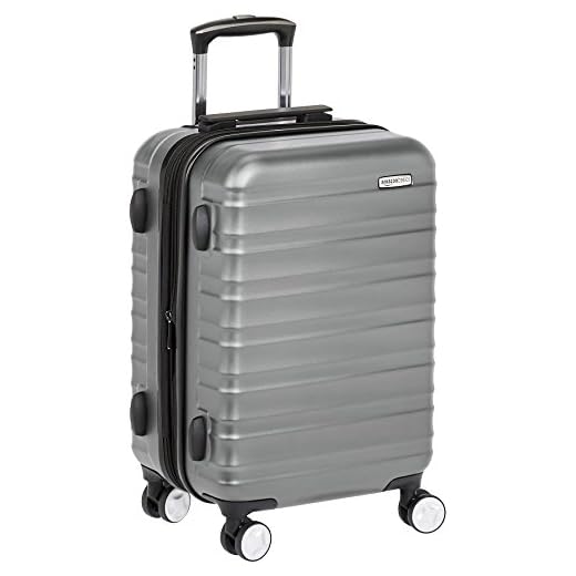 Amazon Basics - Trolley rigido Premium con rotelle pivotanti e lucchetto TSA integrato, bagaglio a mano 55 cm, Grigio