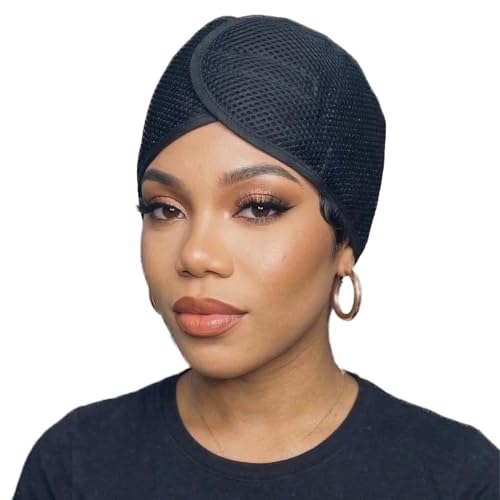 DONNA Deluxe Foam Mesh Wrap – Olive Oil + Vitamin E Treated Hair Wrap for Women, Adjustable Head Wrap, Breathable Mesh & Soft Foam Padding for Sleep or Styling, Black
