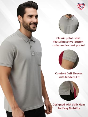 Image of Lux Cozi Men's Half Sleeve Soild Casual Regular Fit T-Shirt with Chest Pocket | Polo Tshirt for Men