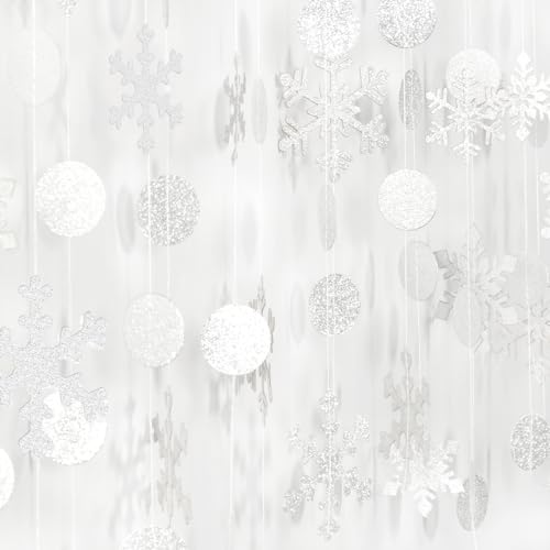 Snowflake-Snow White-Silver Christmas Party-Decoration Garland - 52Ft Winter Wonderland Frozen Hanging Paper Streamers,Birthday New Year Supplies Decor Lasting Surprise