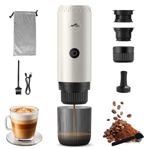 VHV Cafetera portátil 3 en 1 compatible con cápsulas de café espresso y polvo de café, recargable para viajes, camping, coche, casa (blanco)