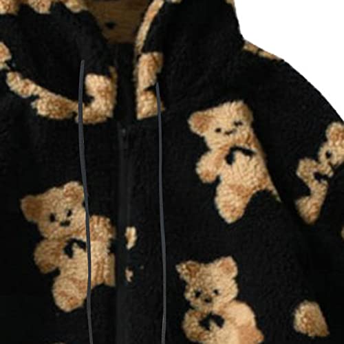 tuduoms Women's Girl Teddy Bear Coat Fluffy Fleece Cute Teddy Jacket Oversized Sherpa Zip Up Hoodie Outwear with Pockets3
