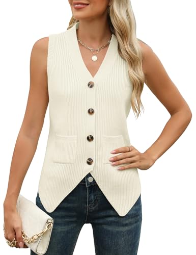 Rapbin Sleeveless Sweater Tops for Women Vest Business Ribbed V