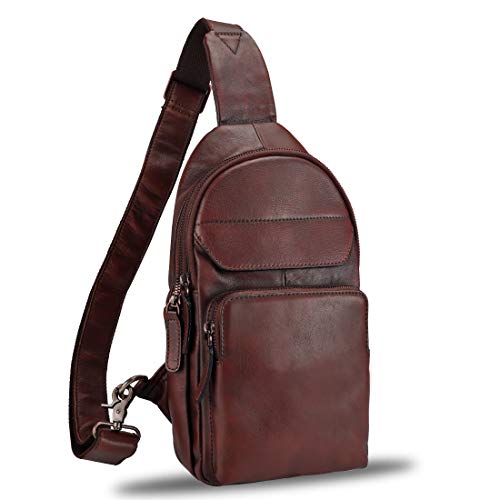 Genuine Leather Sling Bag for Man and Women Crossbody Purse Handmade Retro Shoulder Backpack Vintage Chest Bags (Coffee)