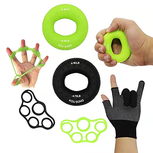 Strength Hand Grip ,Finger Exerciser,Grip Strength Trainer(4 pcs)+Anti-slip Knitted Glove(1 pcs),Finger Stretcher,Perfect for Sport, Forearm Grip Workout
