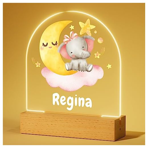 iDIY Lampara Bebe con Nombre - Regalo Bautizo Niña Niño, Regalos Bebes Recien Nacidos Originales, Regalo de Cumpleaños y Comuniones - Elefantito