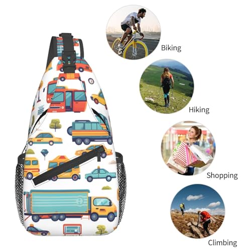 Morrales tipo Sling con estampado de autos para hombre y mujer miniatura 6