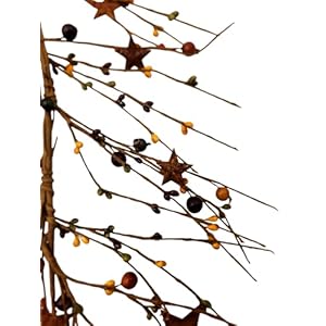 N107mustardburgundyandgreenprimitiveberrieswithrustystarsseasonaldecor455length Urban Country Home Decor N107 mustard burgundy and green primitive berries with rusty stars seasonal decor 45 5 length urban country home decor