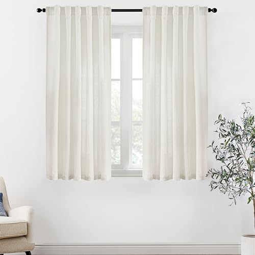 Image of XTMYI 54 Inch Length Sheer Curtains 2 Panels Set for Bathroom,Linen Cotton Semi Privacy Boho Short Curtains for Kitchen Window Bedroom Living Room,40x54 in Long,Cream Ivory Off White